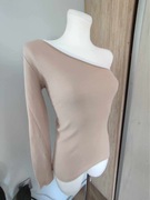 Bluzka damska na jedno ramię beżowa, prążek, uniwersalna