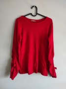 Sweter damski bluzka czerwona ściągane rękawy elegancka ciepła Orsay