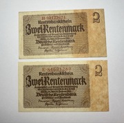 Lot 1 2 banknoty 2 rentenmark 1937 Stan BD