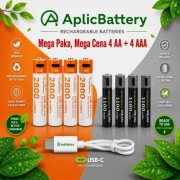 Akumulatory AA 1,5V 4 x 2800 + 4 x AAA 1,5V 1100 mWh ładowane przez USB-C