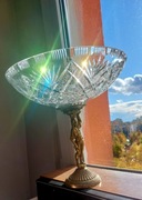 Wielka, patera, kryształowa na mosiądzu. 