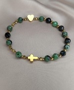 Bransoletka różaniec z kamieni zoisyt krzyżyk serduszko prezent pamiątka 