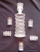 Karafka + 5 lieliszków. Oberglas-Stoelzle, Austria. II połowa XX w.