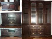 zestaw mebli drewnianych drewno dębowe kredens witryna szafka wiśnia