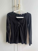 Bluzka damska T-shirt Czarny z guziczkami CAMAIEU r. 36 S