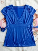 Elegancka niebieska wiązana bluzka kopertowa Oasis ok 36 38 jak nowa