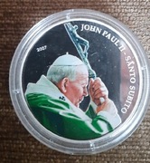 Srebrzona moneta 5 DOLLARS LIBERIA 2007 PAPIEŻ JAN PAWEŁ II 