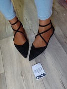 (40) ASOS Design/ Czarne baleriny wieczorowe z zapięciem z Londynu, NOWE 