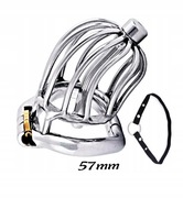 Męski stalowy pas cnoty chastity cage pierścień 57mm + uprząż