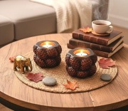 Zestaw 2 świeczników Szyszki | Rękodzieło | Deep Brown Patina | Boho/Leśne