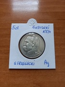 5 Złoty 1934 Piłsudski Strzelecki ,srebro , ładny stan