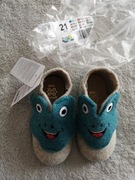 Nowe polskie niebieskie filcowe skórzane buty kapcie rzepy zwierzęta MB 21