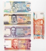Banknoty Filipiny 20-1000 peso Zestaw 5 sztuk