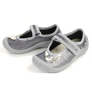 3F Kapcie Sandałki Dziewczęce Srebrne Skórzana Wkładka 13,2cm Roz. 21 NOWE!