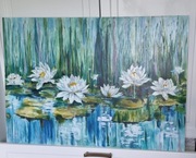 Obraz malowany ręcznie "Lilie wodne" 70 x 100 cm