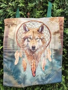 Torba z wilkiem, łapacz snów, las. Rękodzieło. Zapinana na magnes. 