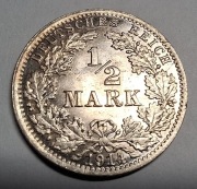 Moneta 1/2 Marki 1914 A srebro MENNICZA