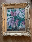 "Bukiet bzów w szklanym wazonie" Ernst Bracklein 1962 rok olej 