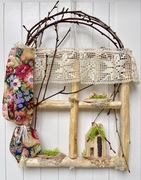 Dekoracja zawieszka wiosenny folk stroik wianek drewno Wielkanoc ozdoba diy