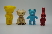 Miś misie piesek królik stare figurki zabawki plastik celuloid PRL 4 szt