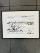 Obraz akwarela pejzaż czarno - biały art a4 