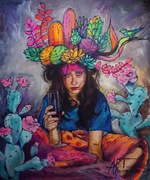 Obraz współczesny 100x120. Panna z kaktusami