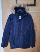 Zimowa ciepła kurtka chłopięca Sinsay 152 granatowa parka futerko 