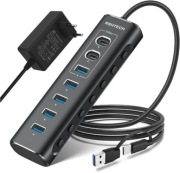 Hub USB 3,2 7portowy rozdzielacz USB z zasilaczem 