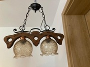 Lampa wisząca sufitowa żyrandol drewniana PRL