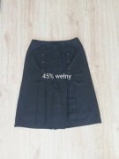 Czarna wełniana spódnica midi L z pliskami, plisami, plisowana