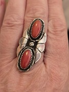 Koral pierścionek srebro 