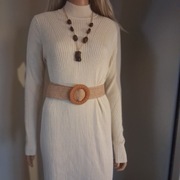 Pepe Jeans sukienka sweterkowa maxi prążki ecru S/M