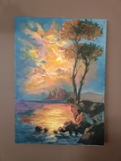 Pejzaż.Zachód słońca. Akryl