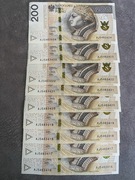 Banknoty 200 zł seria AJ 5483416 do 424