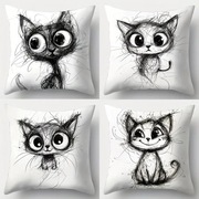 Zestaw 4 poszewek dekoracyjnych na poduszki z czarnym kotem 45x45cm