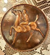Plakieta miedziana Jeździec, Vintage KOŃ , 25 cm
