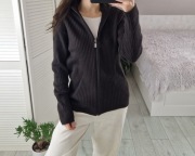 Angelo Litrico brązowy wełniany prążek sweter kardigan 50% wełna merino XL