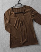 Czekoladowa bluzka Długi Rękaw Dekolt V Fiszbina,Rozmiar Uniwersalny NOWA