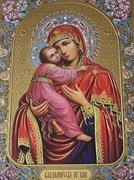 WIELKA Ikona GRECKA na desce Matka Boska z Jezusem WŁODIMIERSKA 33x43cm.