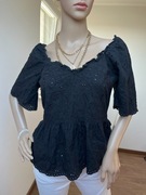 Czarny Top H&M z Bufiastymi Rękawami Rozm. M 100% bawełna boho lato casual