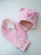 Różowa czapka z uszami + szalik 9-18 m-cy