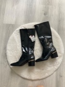 Zara lakierowane kowbojki botki sztyblety 36 kozaki do kolan na obcasie