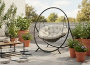 FOTEL WISZĄCY PATIO - JASNO BEŻOWA PODUSZKA, SZARA RAMA 115,5X140X167,5CM