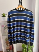 Lekki męski sweter w paski z wełną merino 50% wool