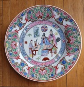 Vintage  Famille Verte ręcznie malowany porcelanowy talerz Chiny pol XXw. 