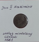 Jan II Kazimierz szeląg miedziany litewski 1661 Herb Korwin