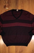Sweter Marz r. 54 ciemny w paski dekolt v wełna męski dł rękaw