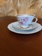 Porcelana polska Wałbrzych Tomex filiżanka z podstawkiem I talerzykiem