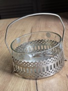 Cukiernica szklana PRL cukierniczka koszyk metalowy metal vintage