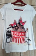 bluzka tshirt tunika biała ecru york psy popcorn L/XL